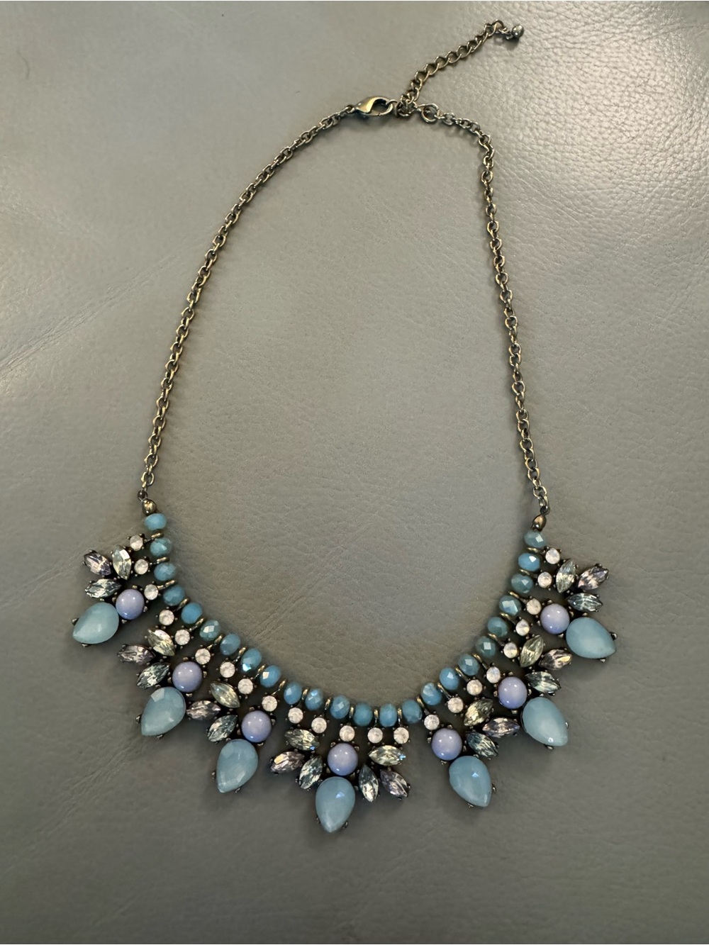 Iridescent Statement Teardrop Bib Crystal Rhinestone Necklace, Blue - Picture 3 of 4